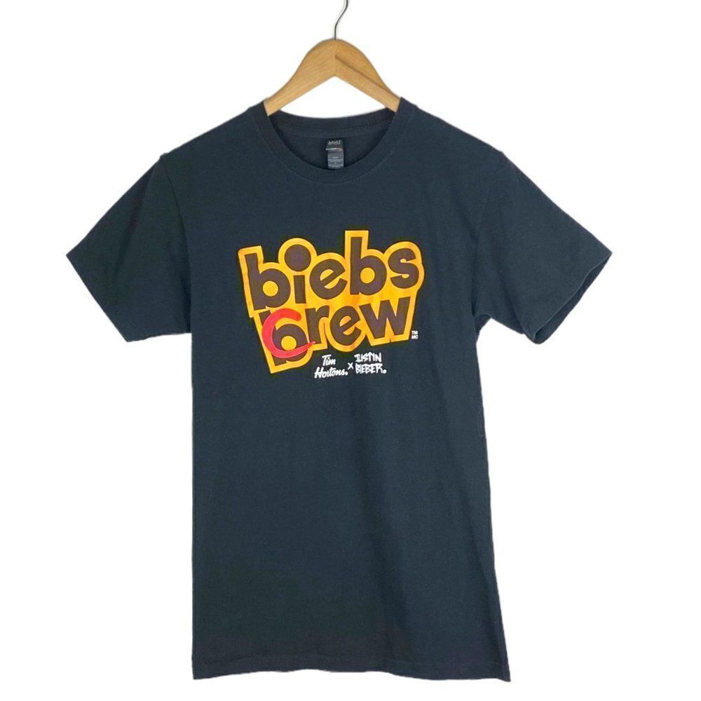 M&O GOLD Tim Hortons X Justin Bieber Black Biebs Crew Brew Logo T Shirt  US S